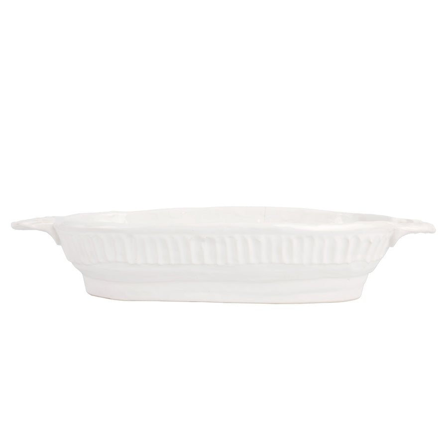White ceramic baking dish on a white background