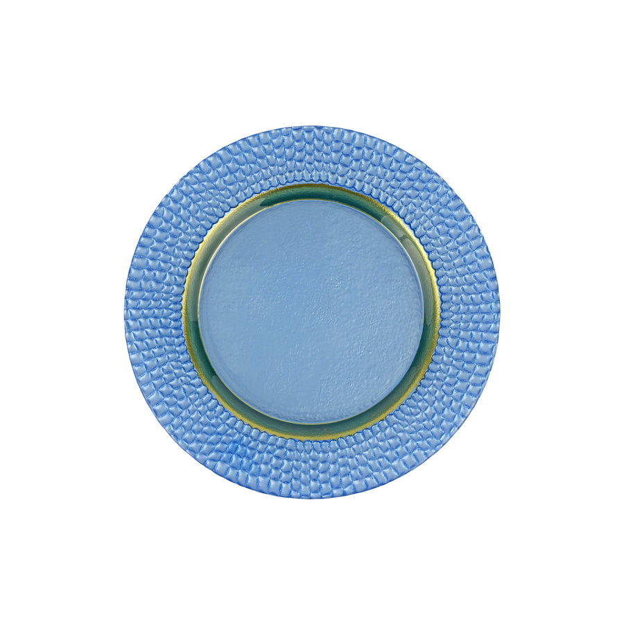 Blue ceramic plate with textured rim