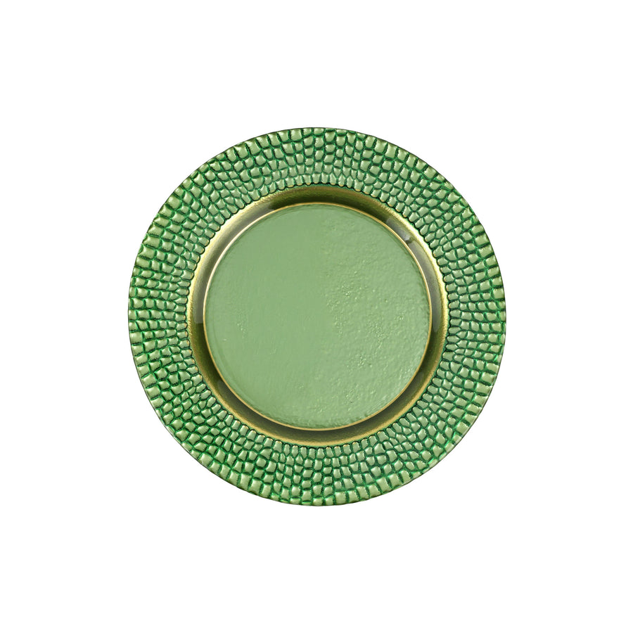 Green ceramic plate with textured rim 