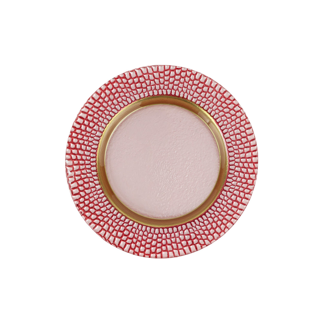 Decorative plate with red patterned rim and gold center 