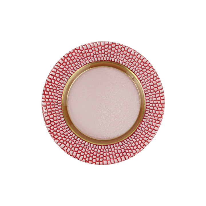 Decorative plate with red patterned rim and gold center 