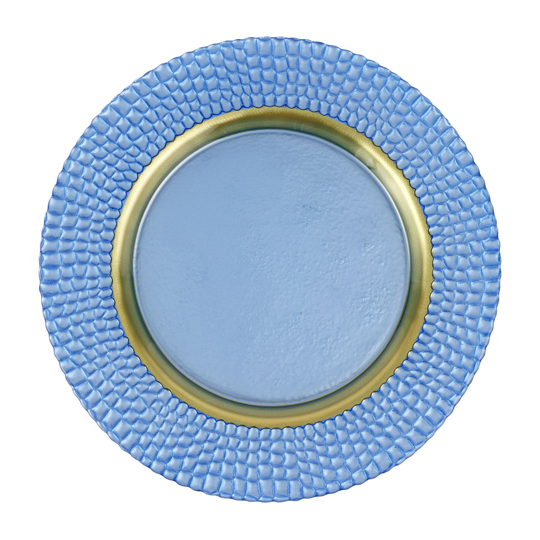 Blue plate with textured rim and gold center