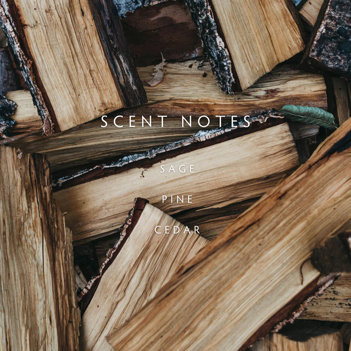 Wooden logs with 'Scent Notes' text overlaying on a natural wood background