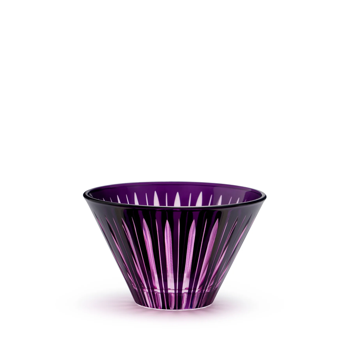 Purple glass bowl with a white background