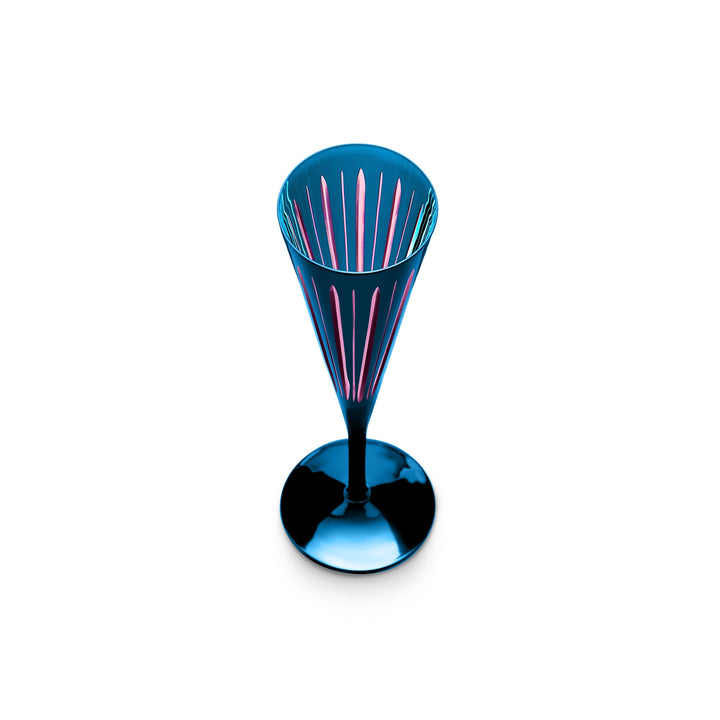 a blue and pink martini glass 