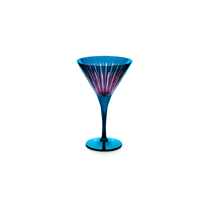 Blue martini glass with a pink interior 