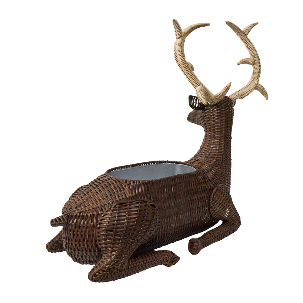 Wicker deer-shaped planter or champagne bucket from the back