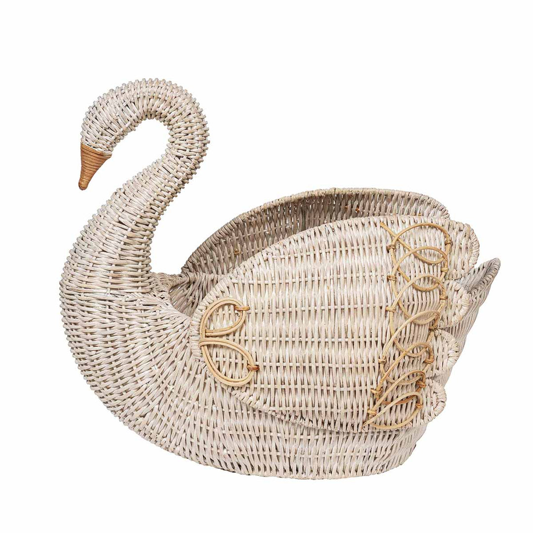 Juliska Provence Rattan Whitewash Swan Basket