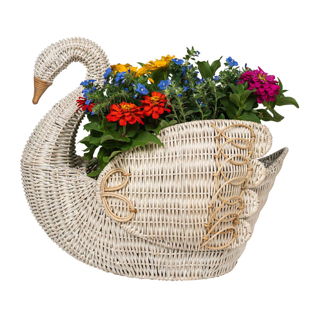 Juliska Provence Rattan Whitewash Swan Basket