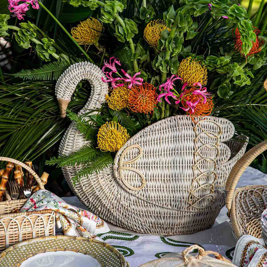 Juliska Provence Rattan Whitewash Swan Basket