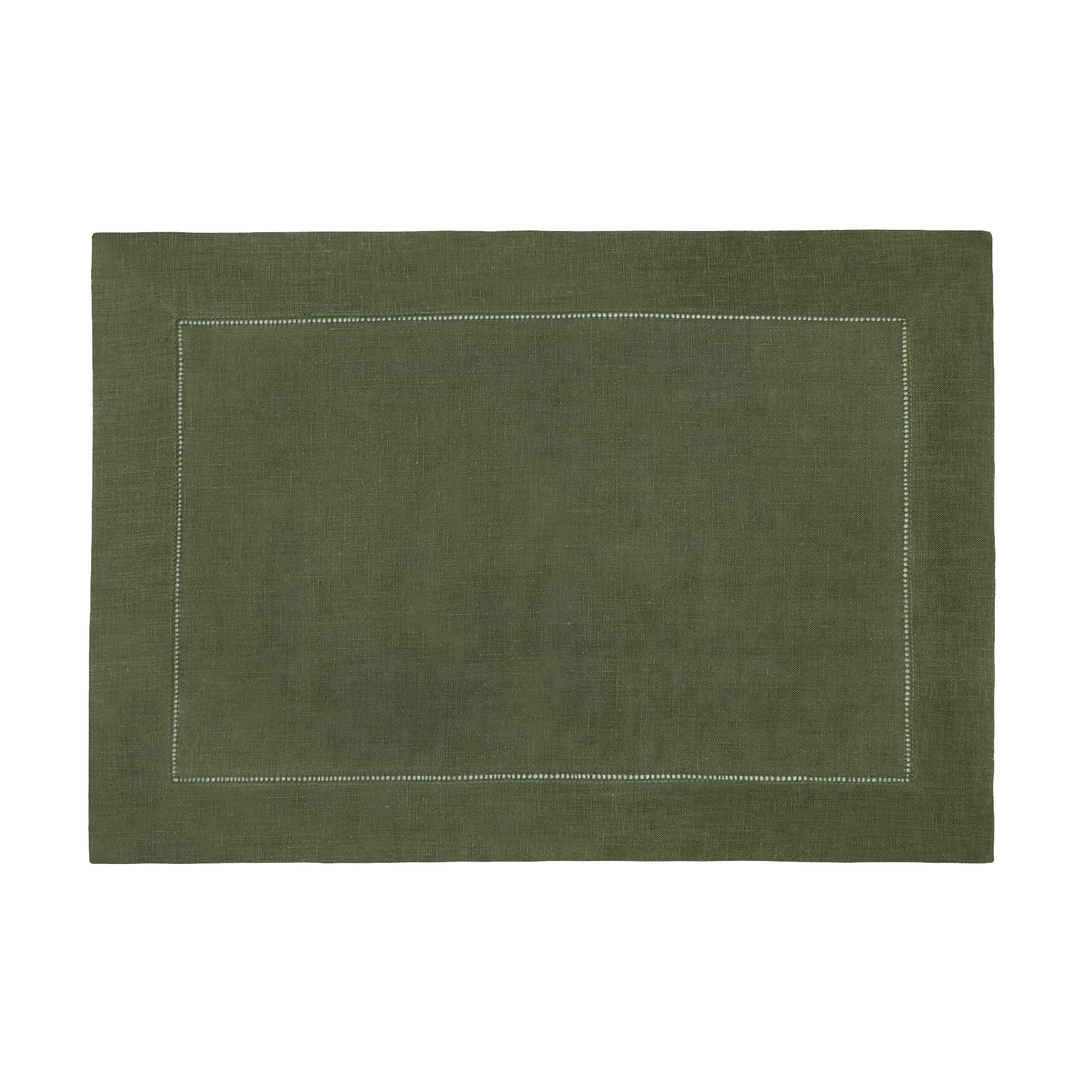 A green placemat with a stiched hem