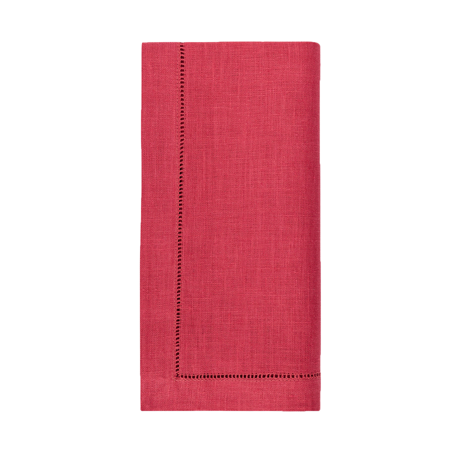 Red napkin with a decorative hem 