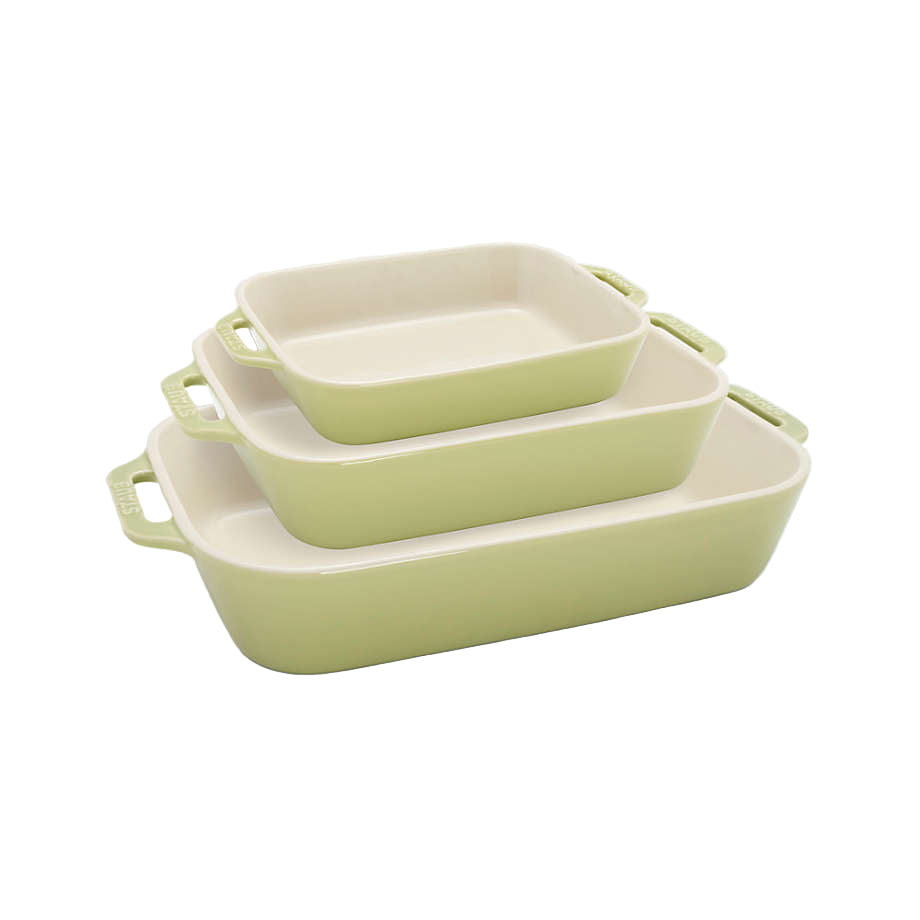 Staub Stoneware 3 Piece Macaron Light Green Rectangular Baking Set