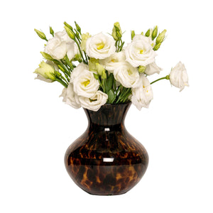 Juliska Puro Glass Tortoiseshell Vase 6" with bouquet