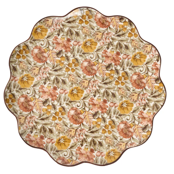 Decorative plate with amber floral pattern on a white background