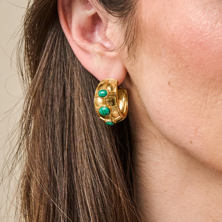Cleopatra Bold Hoop Earrings, Malachite