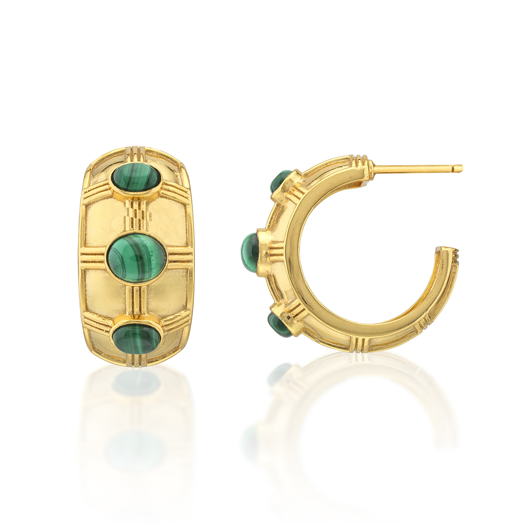 Cleopatra Bold Hoop Earrings, Malachite