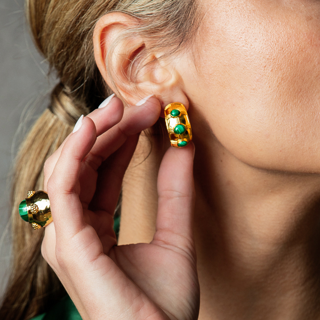 Cleopatra Bold Hoop Earrings, Malachite