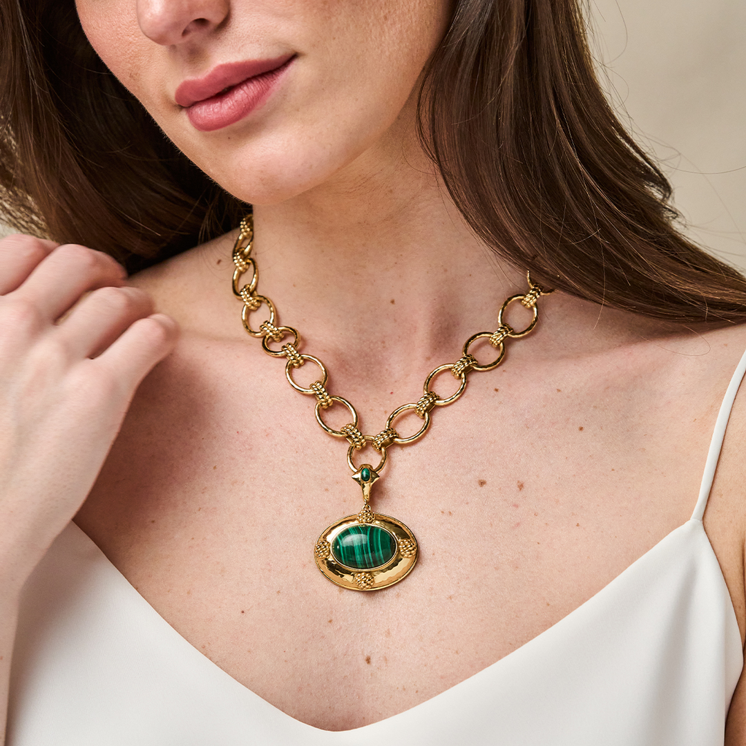 Cleopatra Removable Pendant Necklace, 16+2" Malachite
