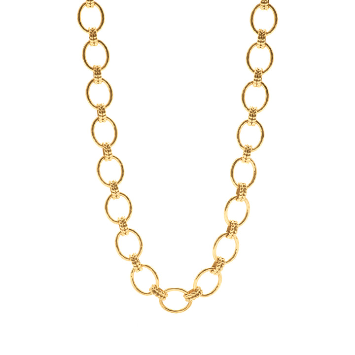 Gold chain necklace on a white background