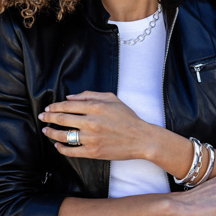 Cleopatra Slice Stacking Ring Set, Silver