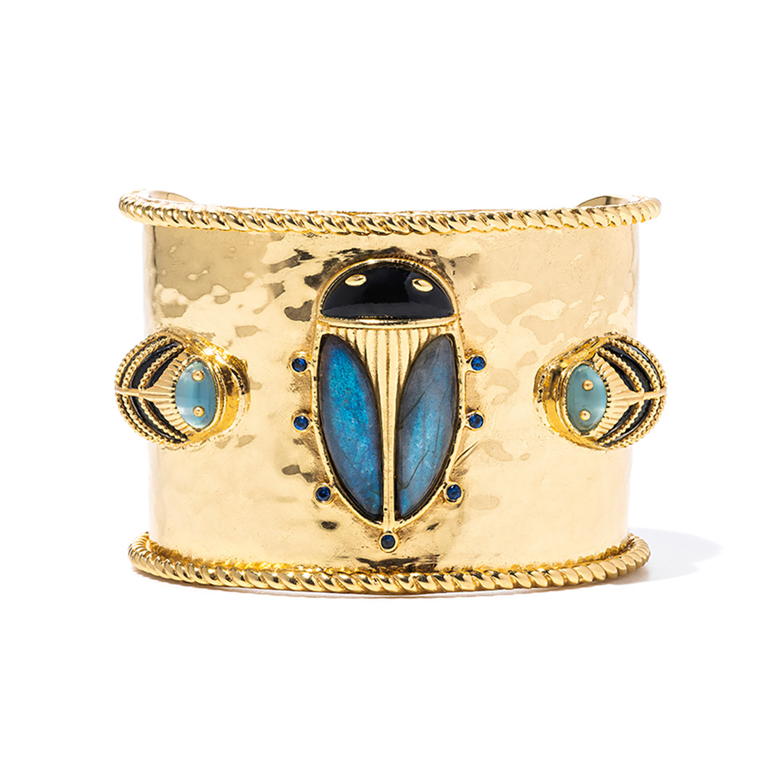 Scarab Grande Cuff, Blue Labradorite & Black Agate