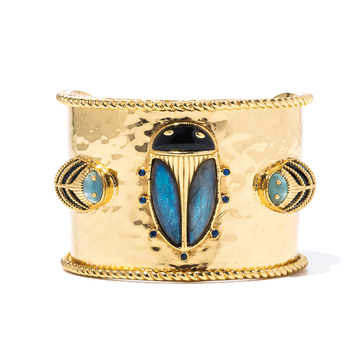 Scarab Grande Cuff, Blue Labradorite & Black Agate