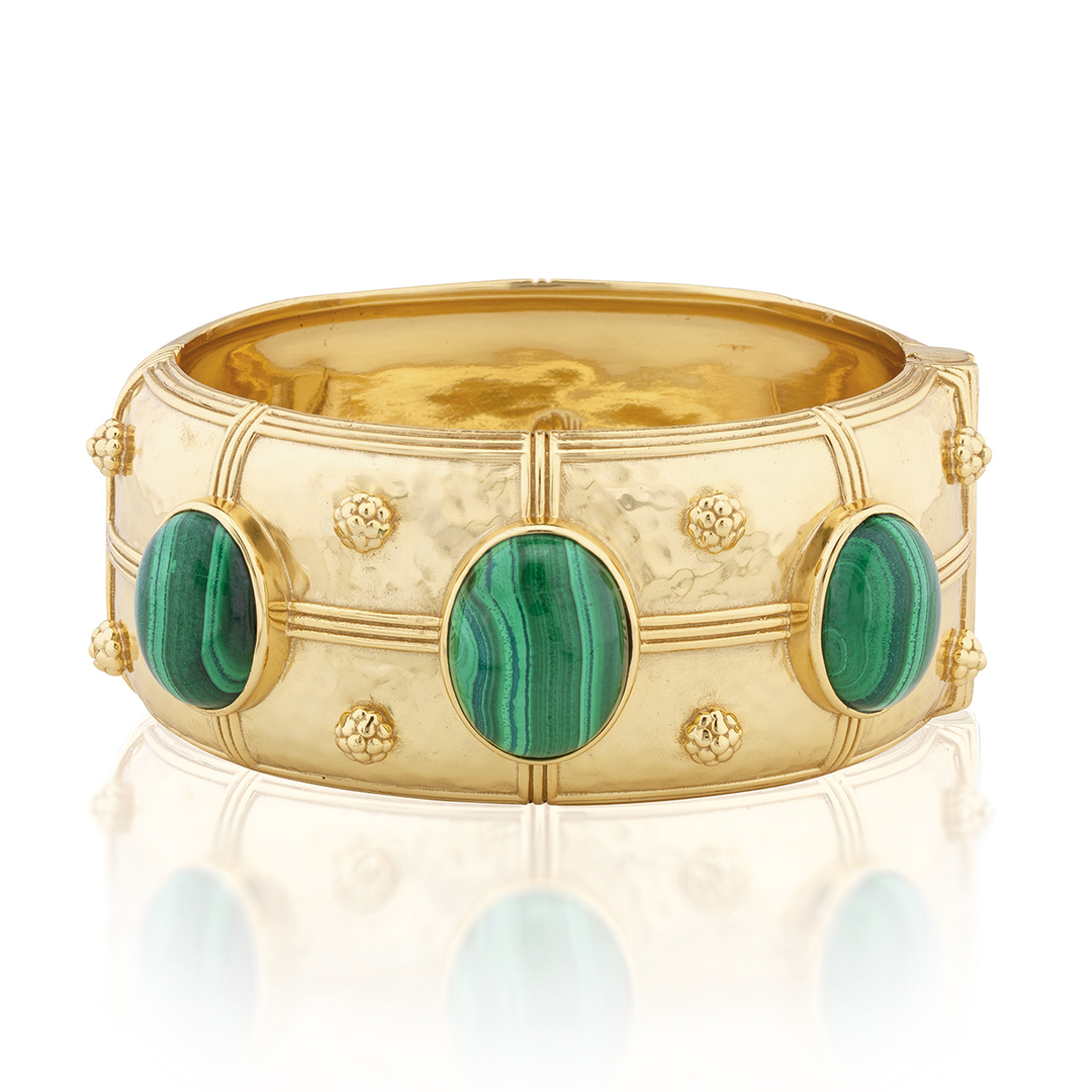 Cleopatra Grande Hinged Bangle, Malachite