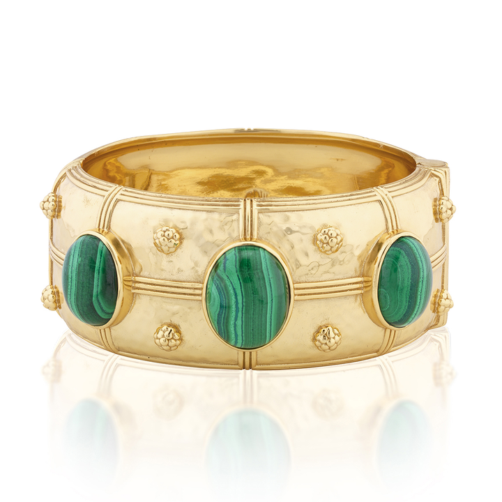 Cleopatra Grande Hinged Bangle, Malachite