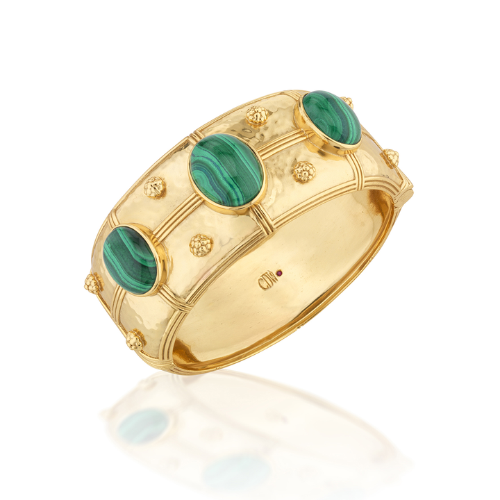 Cleopatra Grande Hinged Bangle, Malachite
