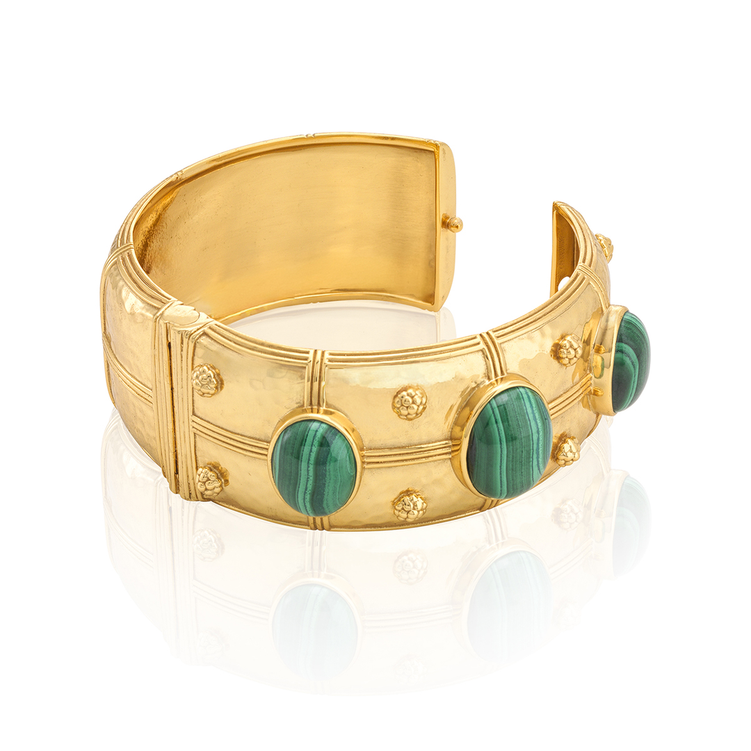 Cleopatra Grande Hinged Bangle, Malachite