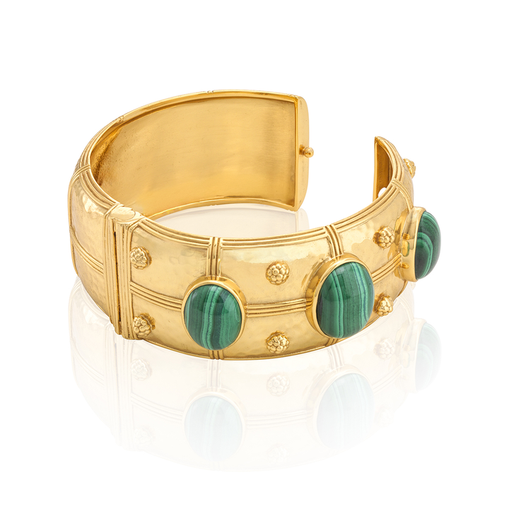 Cleopatra Grande Hinged Bangle, Malachite