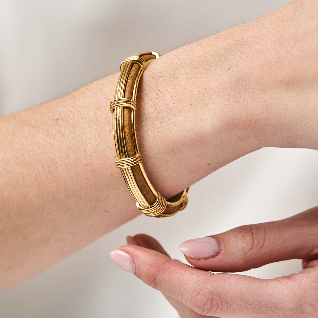 Gaia Petite Hinged Bangle, S/M Teak