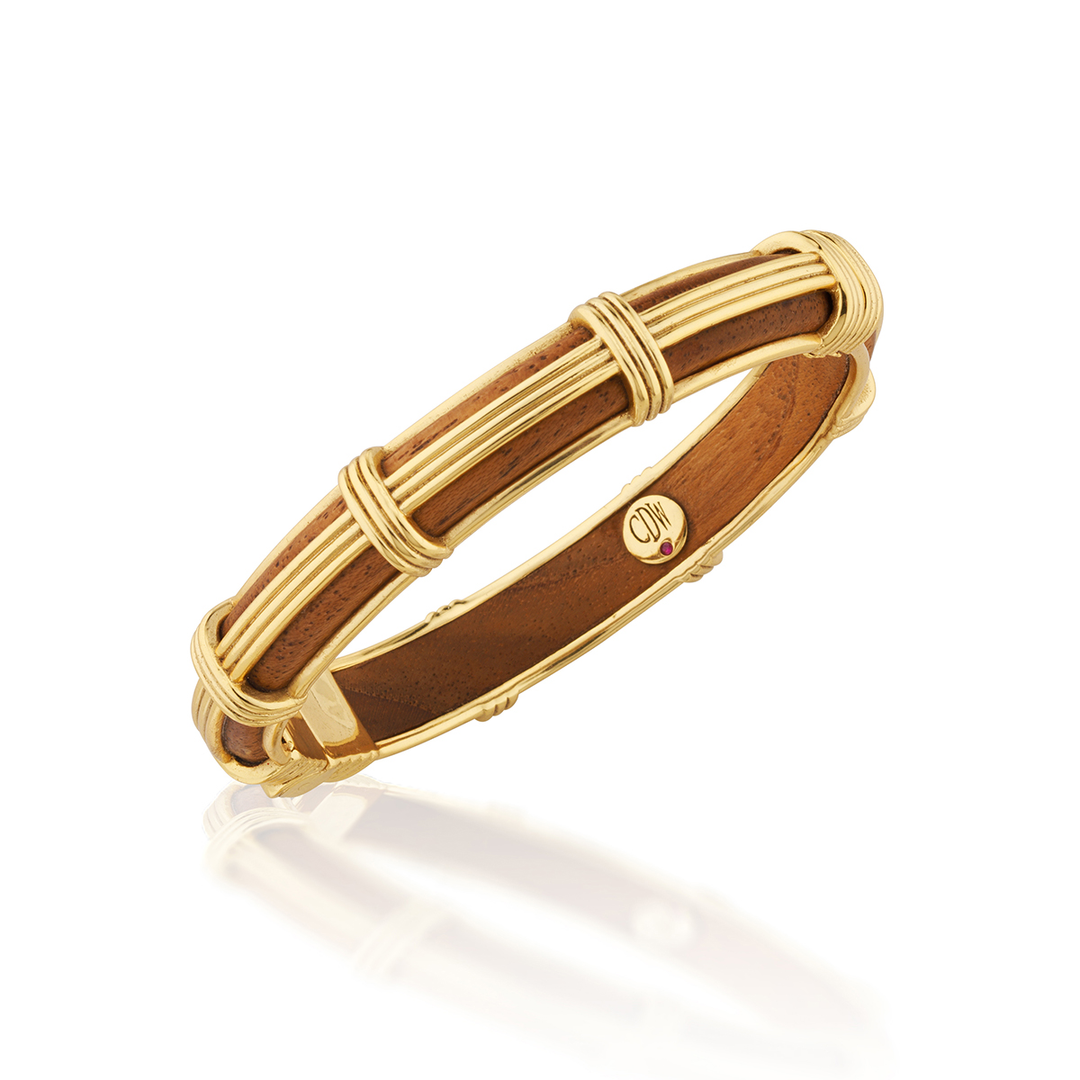 Gaia Petite Hinged Bangle, S/M Teak