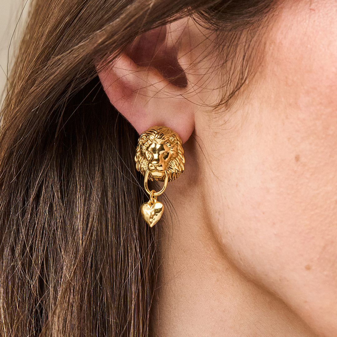 Lionheart Post Earrings, Gold