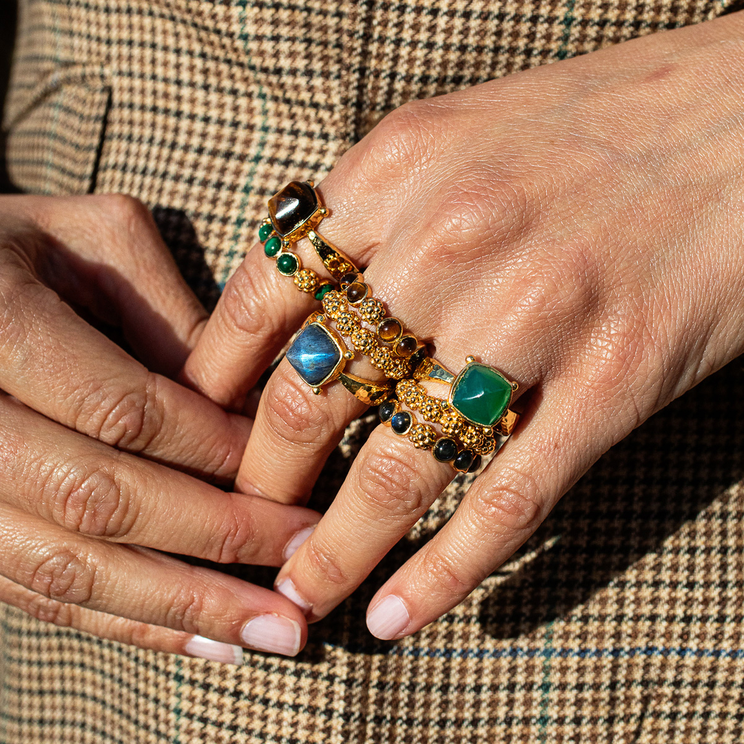 Mystic Eye Gem Ring, Green Onyx