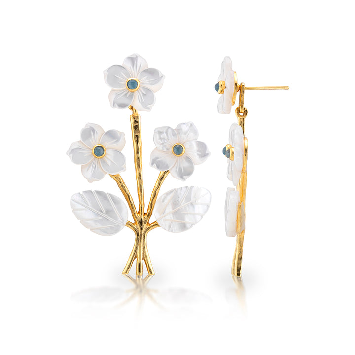 convertible white floral earrings with gold branches