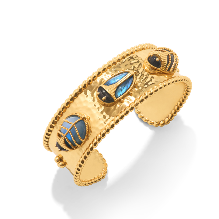 Scarab Family Cuff, Blue Labradorite & Black Agate