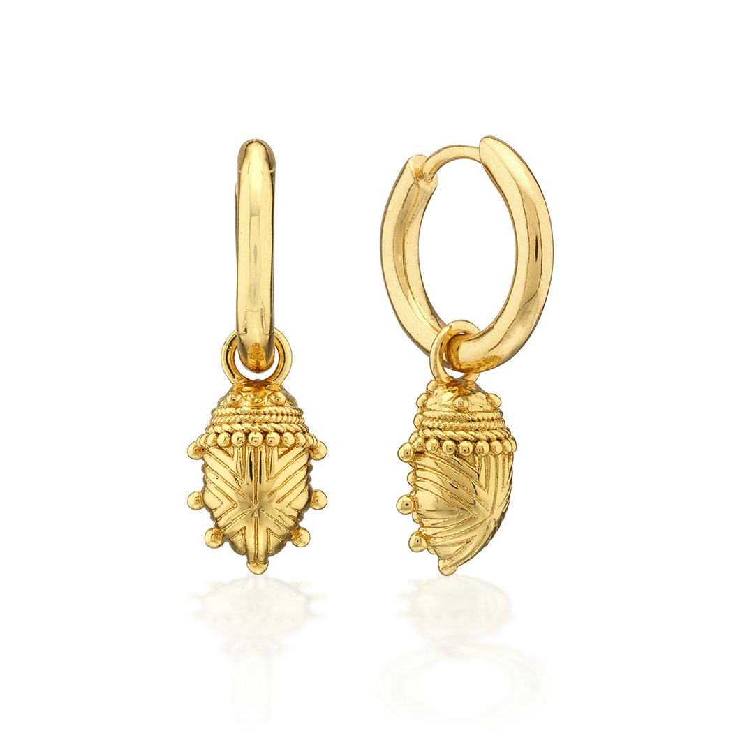 Scarab Huggie Charm Earrings, Gold
