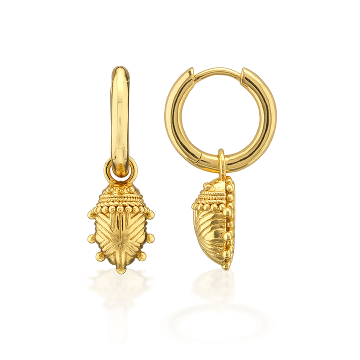 Scarab Huggie Charm Earrings, Gold