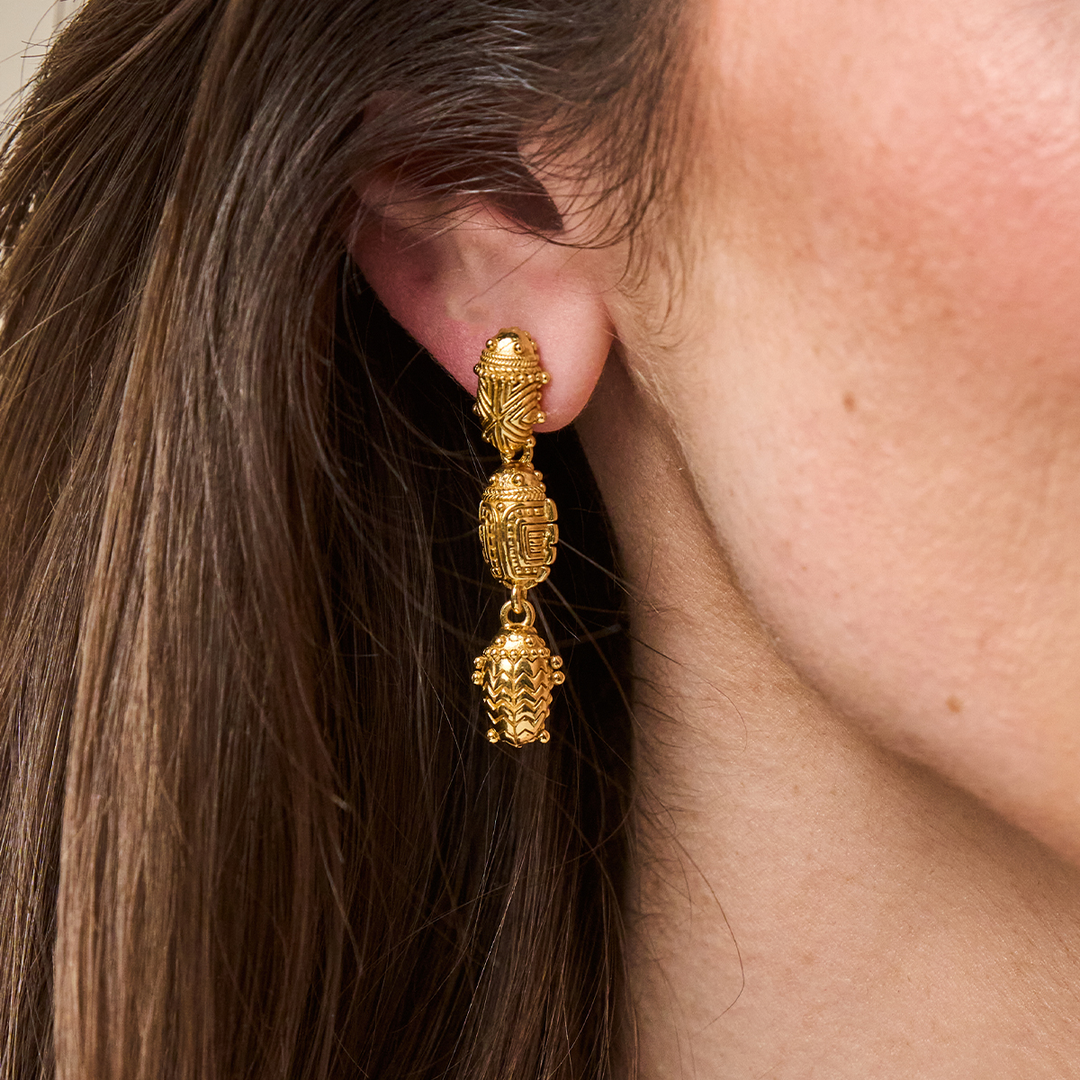 Scarab Petite Linear Earrings, Gold