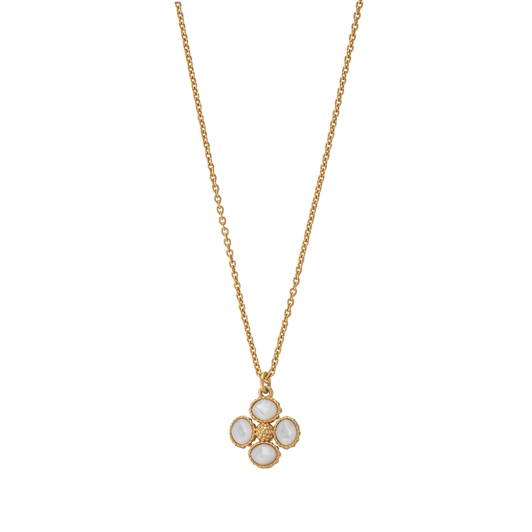 Berry Clover Double Sided Charm Necklace, Pearl White