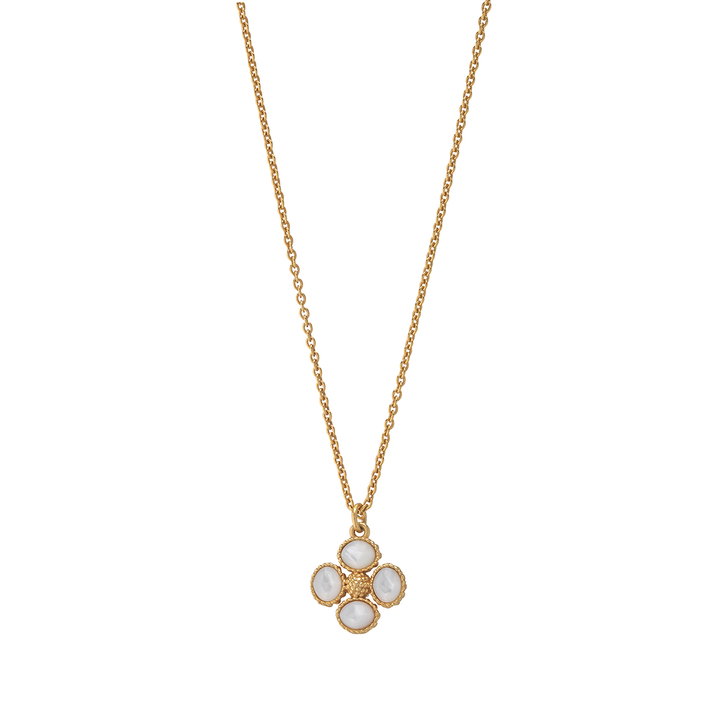 Berry Clover Double Sided Charm Necklace, Pearl White