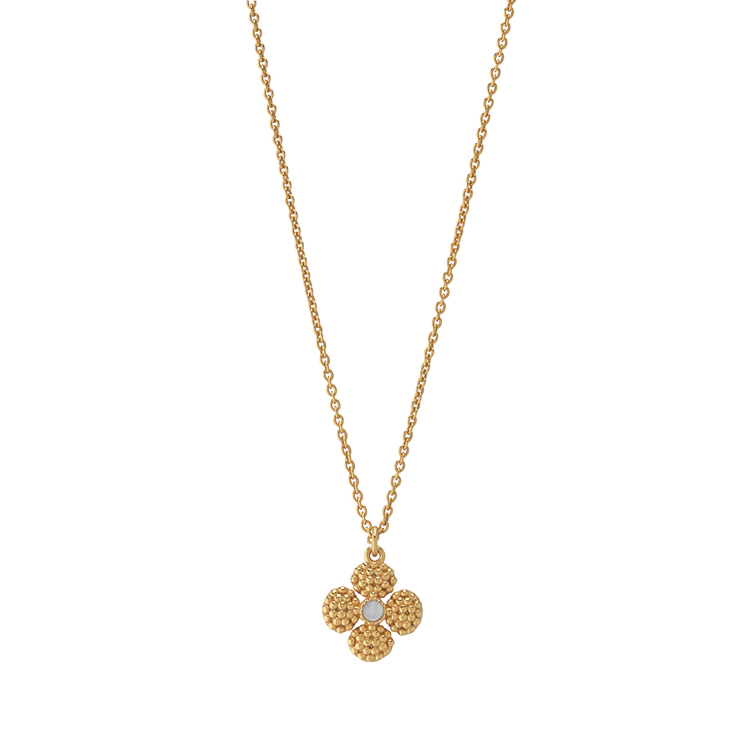 Berry Clover Double Sided Charm Necklace, Pearl White