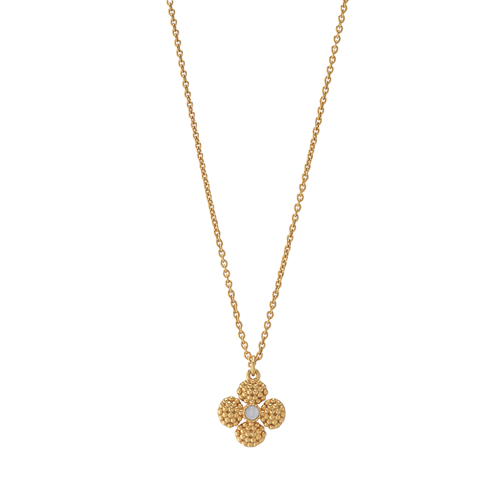 Berry Clover Double Sided Charm Necklace, Pearl White