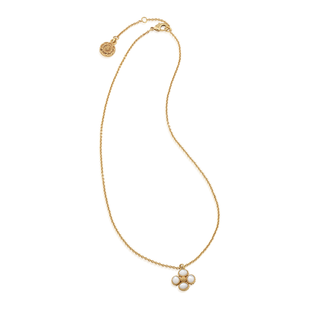 Berry Clover Double Sided Charm Necklace, Pearl White