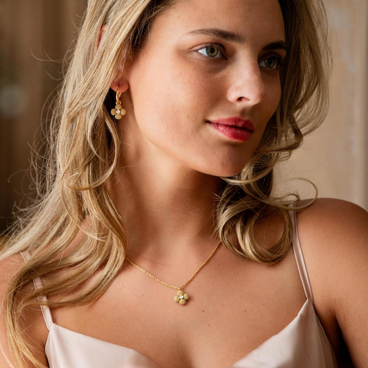 Berry Clover Double Sided Charm Necklace, Pearl White