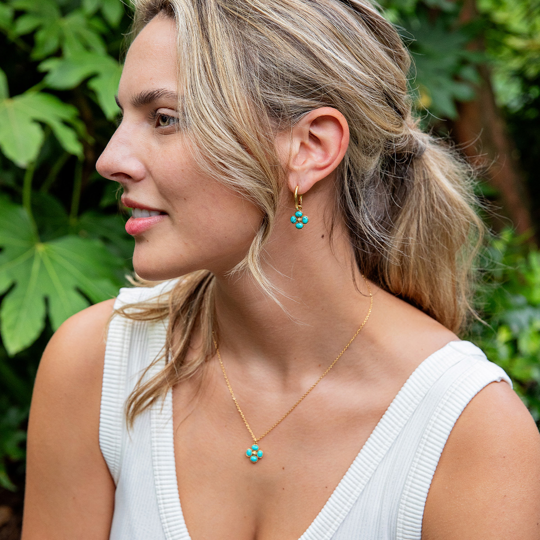 Berry Clover Double Sided Charm Necklace, Turquoise