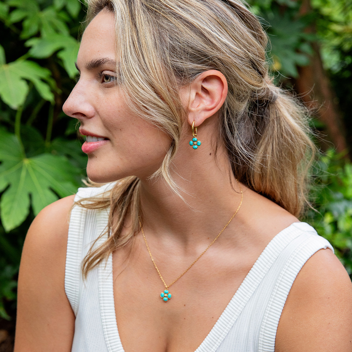 Berry Clover Double Sided Charm Necklace, Turquoise
