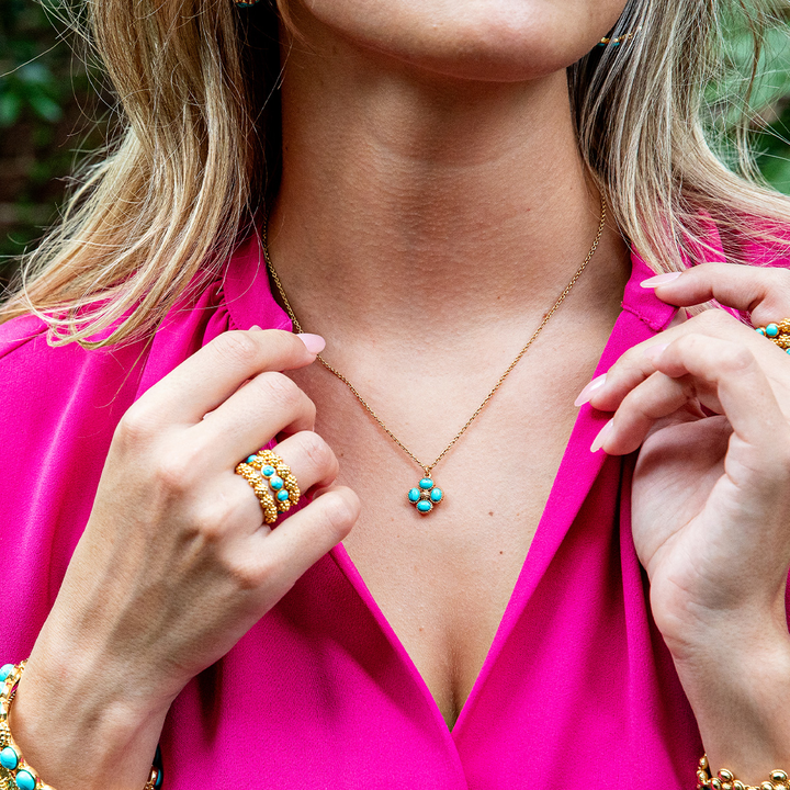 Berry Clover Double Sided Charm Necklace, Turquoise